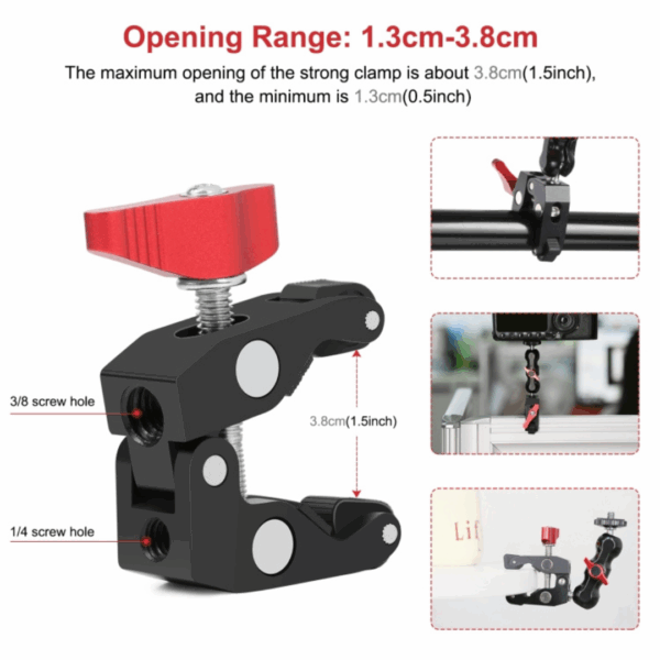 Super Clamp Camera Clamp Mount Monitor Giro 360 Super Pinza - Imagen 3