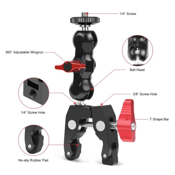 Super Clamp Camera Clamp Mount Monitor Giro 360 Super Pinza - Imagen 4